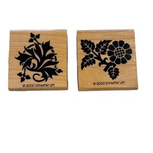 Wooden Rubber Stamp Fancy Flowers & Leaves 2000 STAMPIN’ UP